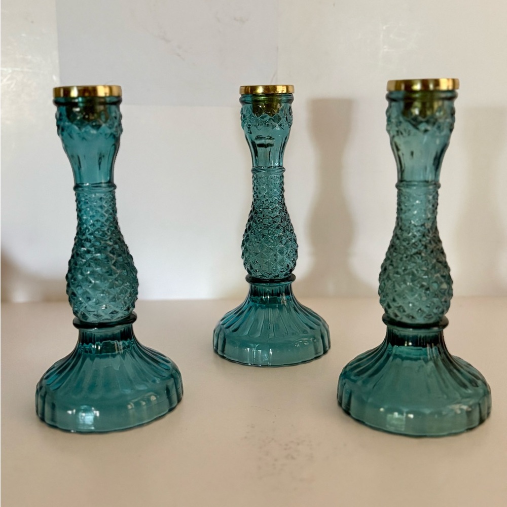 Elegant Blue Glass Candle Holders